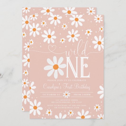 Uitnodiging voor Daisy's Wilde Eerste Verjaardagsf (Voorkant / Achterkant)