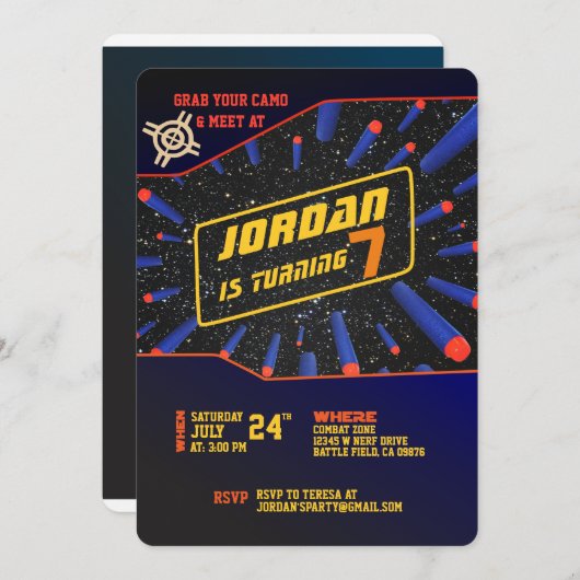 Uitnodiging voor Dart Gun (Voorkant / Achterkant)