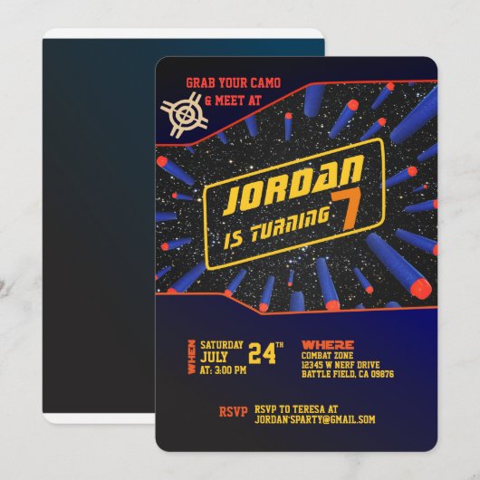 Uitnodiging voor Dart Gun-feestje (Voorkant / Achterkant)