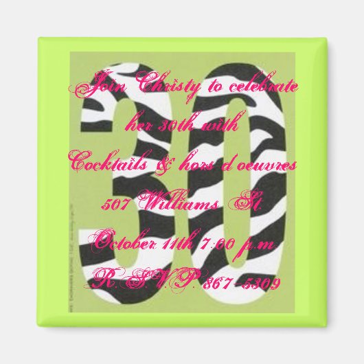 Uitnodiging voor de 30e verjaardag magneet (Voorkant)