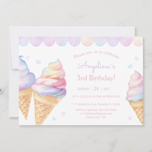 Uitnodiging voor de 3e verjaardag met ijs. (Voorkant)