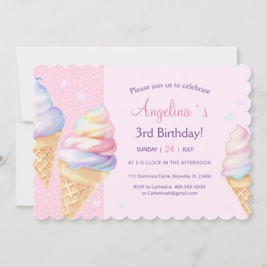 Uitnodiging voor de 3e verjaardag met ijs. (Voorkant)