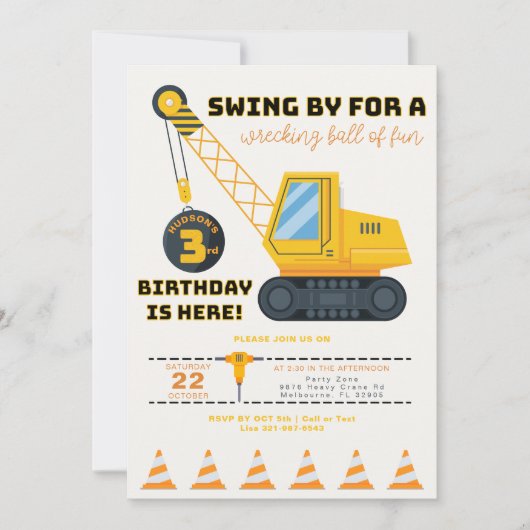 Uitnodiging voor de 3e verjaardag van de bouwkraan (Voorkant)