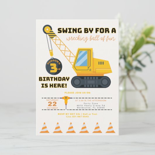 Uitnodiging voor de 3e verjaardag van de bouwkraan (Staand voorkant)