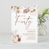 Uitnodiging voor de 40e verjaardag Boho Pampas (Staand voorkant)