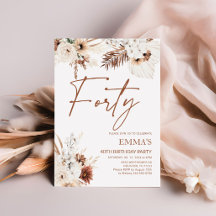 Uitnodiging voor de 40e verjaardag Boho Pampas