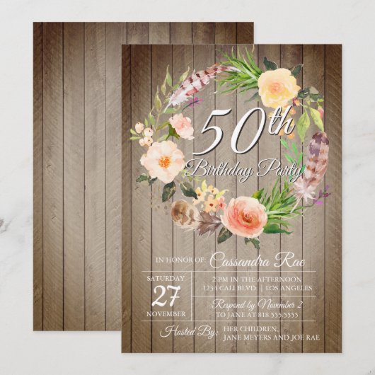 Uitnodiging voor de 50e verjaardag van de vrouw (Voorkant / Achterkant)