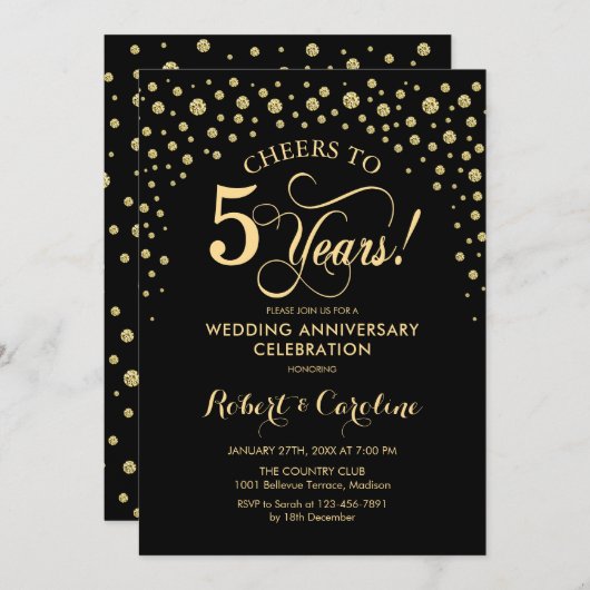Uitnodiging voor de 5e verjaardagsviering van Goud (Voorkant / Achterkant)