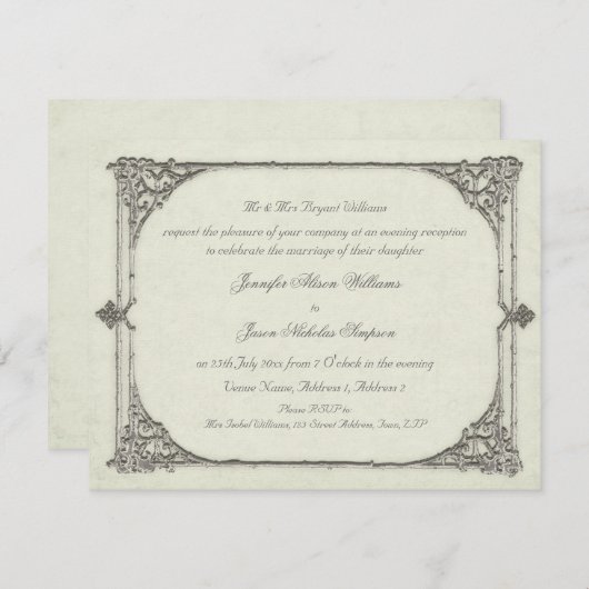 Uitnodiging voor de avondbruiloft / Antiek Lijst (Voorkant / Achterkant)