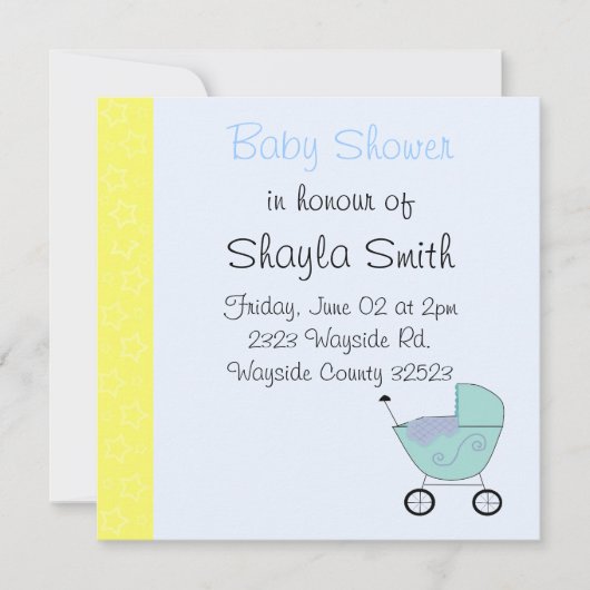 Uitnodiging voor de Baby Shower van Baby Buggy (Voorkant)
