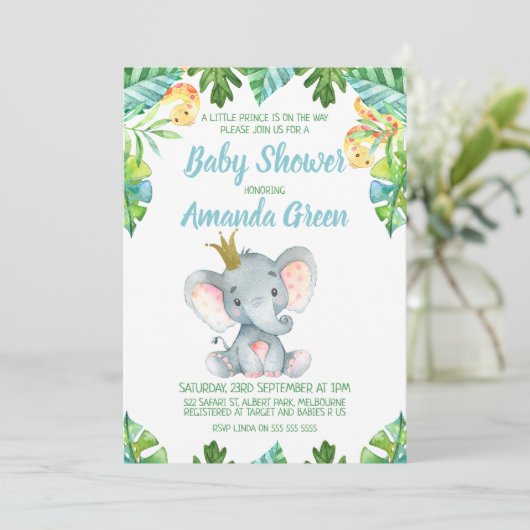 Uitnodiging voor de baby shower van de Kleine Prin (Staand voorkant)