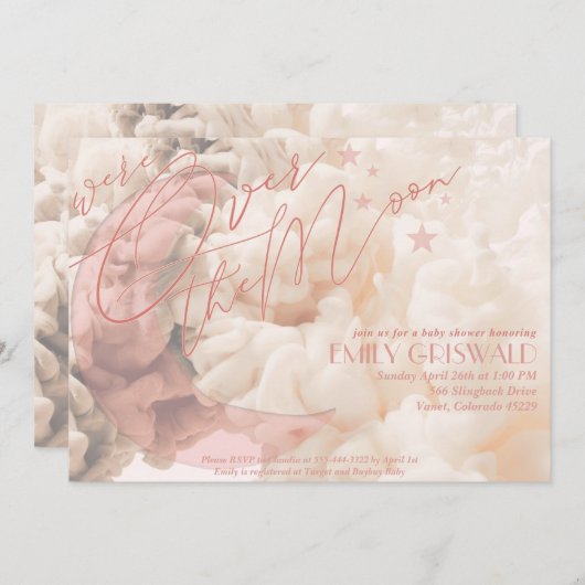 Uitnodiging voor de Baby Shower van Moon Girl (Voorkant / Achterkant)