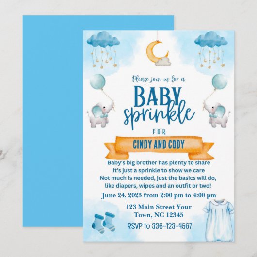 Uitnodiging voor de baby sprinkle (Voorkant / Achterkant)