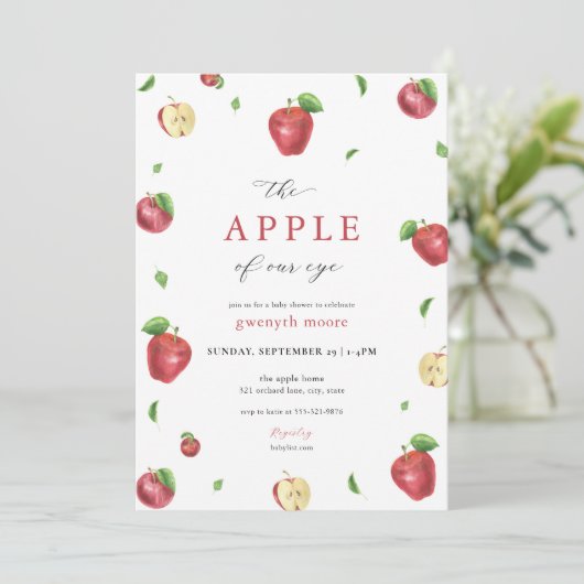 Uitnodiging voor de babyborrel "De Rode Appel van  (Staand voorkant)