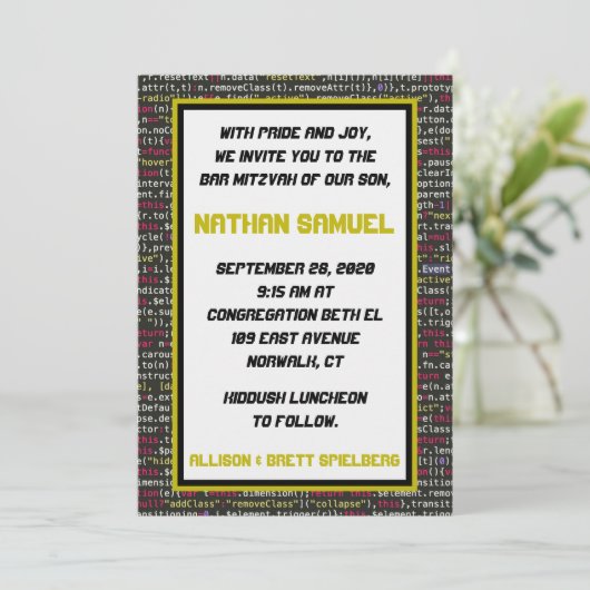 Uitnodiging voor de balie van de Coder Mitzvah (Staand voorkant)