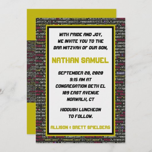Uitnodiging voor de balie van de Coder Mitzvah (Voorkant / Achterkant)