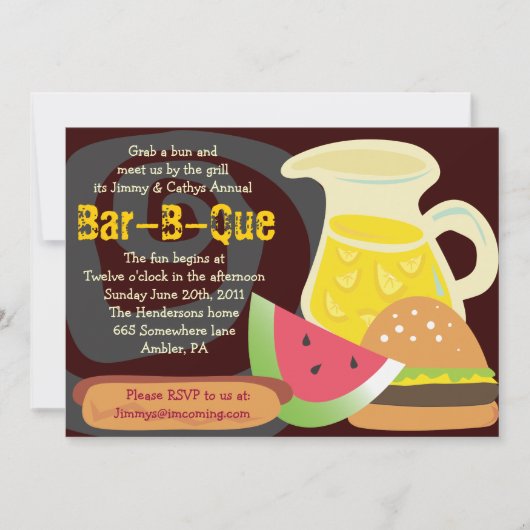Uitnodiging voor de Bar-B-Que-zomerpartij (Voorkant)