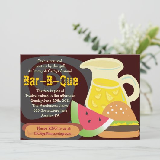 Uitnodiging voor de Bar-B-Que-zomerpartij (Staand voorkant)