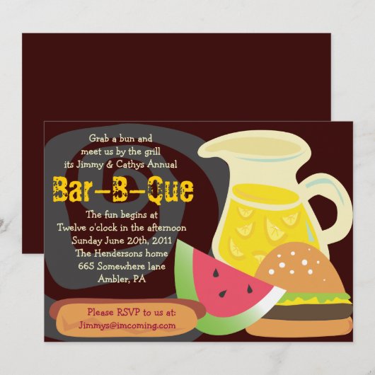 Uitnodiging voor de Bar-B-Que-zomerpartij (Voorkant / Achterkant)