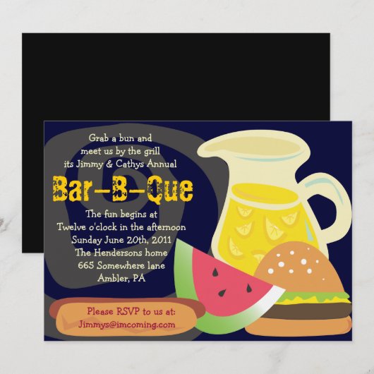 Uitnodiging voor de Bar-B-Que-zomerpartij (Voorkant / Achterkant)