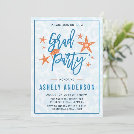 Uitnodiging voor de beach Ocean Afstuderen Pool Pa (Staand voorkant)