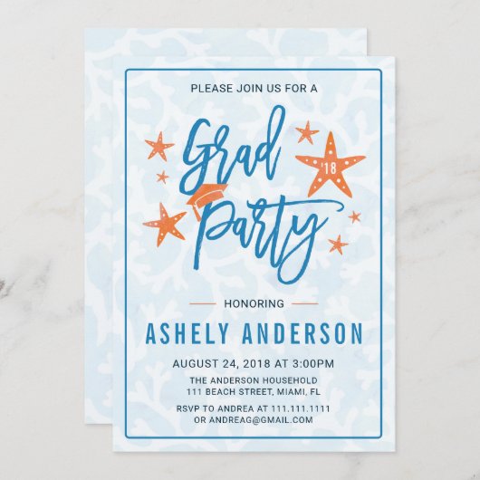Uitnodiging voor de beach Ocean Afstuderen Pool Pa (Voorkant / Achterkant)