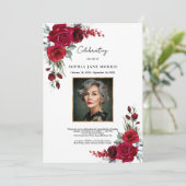 Uitnodiging voor de begrafenis met rode rozen uit  (Staand voorkant)