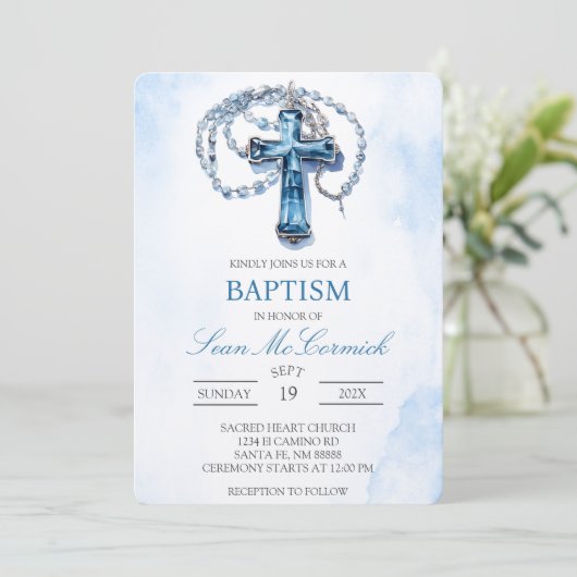 Uitnodiging voor de blauwe kruisdoop (Staand voorkant)