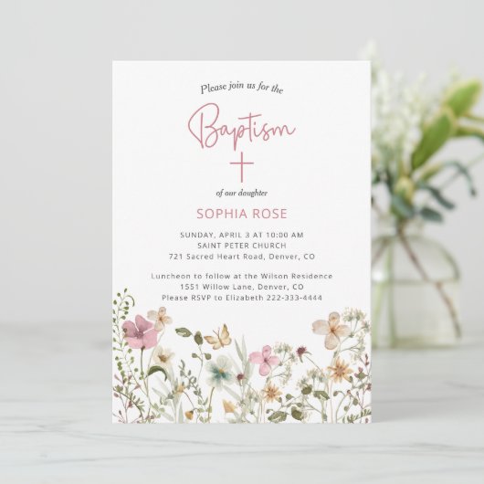 Uitnodiging voor de bloemendoop in het wild (Staand voorkant)