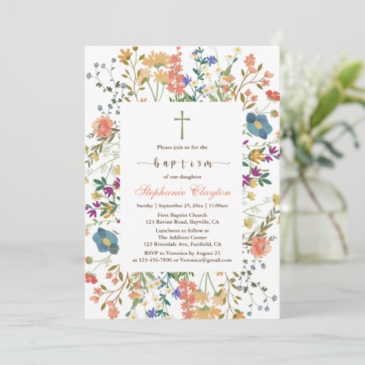 Uitnodiging voor de bloemendoop in het wild (Staand voorkant)