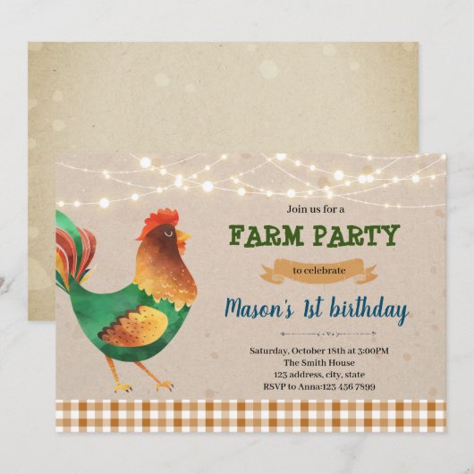 Uitnodiging voor de boerderij van kippen (Voorkant / Achterkant)