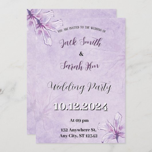 Uitnodiging voor de bruiloft (Voorkant / Achterkant)