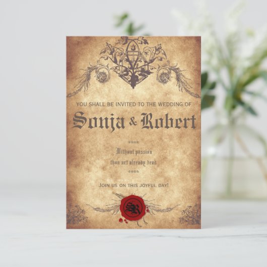 uitnodiging voor de bruiloft Medieval Fantasy (Staand voorkant)