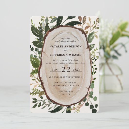 Uitnodiging voor de bruiloft van een bijtende hout (Staand voorkant)