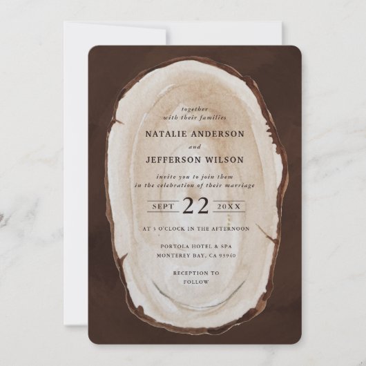 Uitnodiging voor de bruiloft van een bijtende hout (Voorkant)