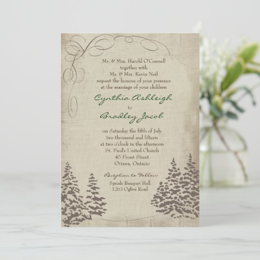 uitnodiging voor de bruiloft van Evergreen (Staand voorkant)
