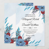 uitnodiging voor de bruiloft van floral maroon en  (Voorkant / Achterkant)