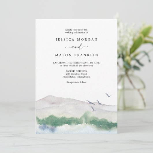 Uitnodiging voor de bruiloft van het bergmeer (Staand voorkant)