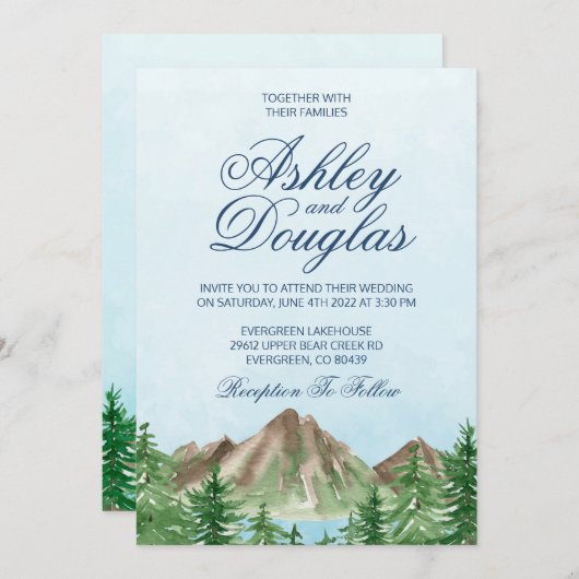 Uitnodiging voor de bruiloft van het bergmeer (Voorkant / Achterkant)