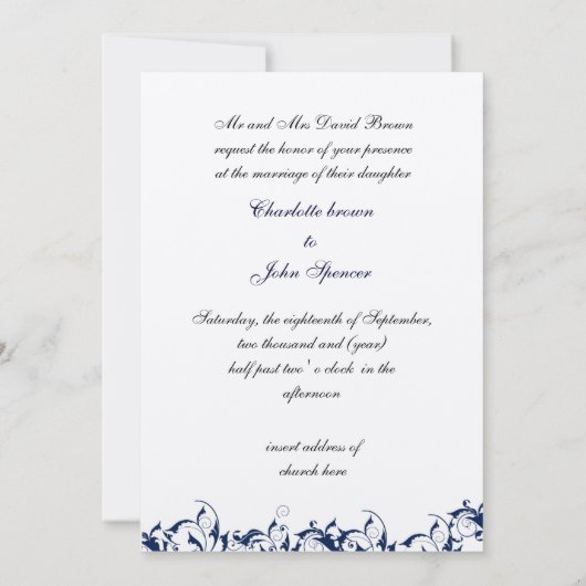 uitnodiging voor de bruiloft van marine Damask (Achterkant)