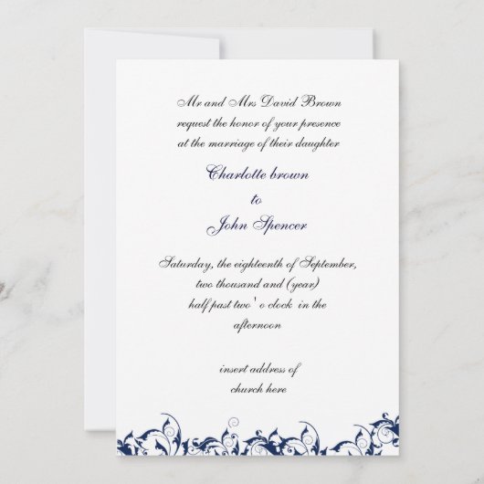 uitnodiging voor de bruiloft van marine Damask (Achterkant)