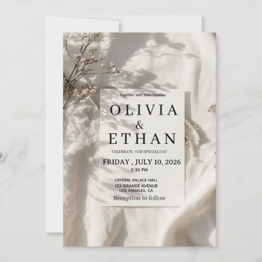 Uitnodiging voor de bruiloft van Olivia & Ethan (Voorkant)