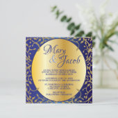  uitnodiging voor de bruiloft van royal blue en go (Staand voorkant)