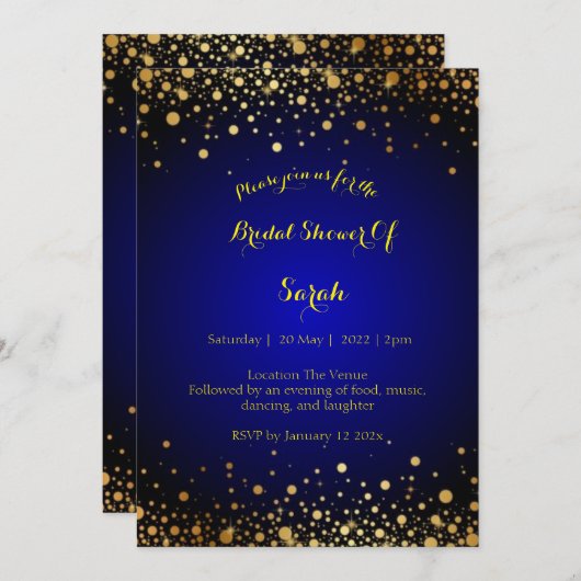 Uitnodiging voor de bruiloft van Royal Blue en Gol (Voorkant / Achterkant)