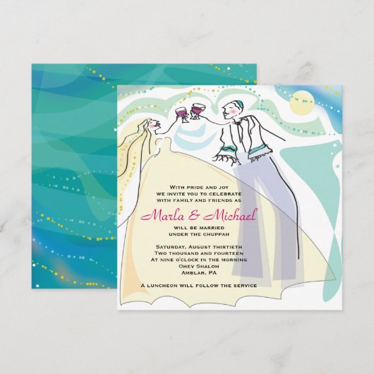 Uitnodiging voor de bruiloft van Wine Joods (Voorkant / Achterkant)