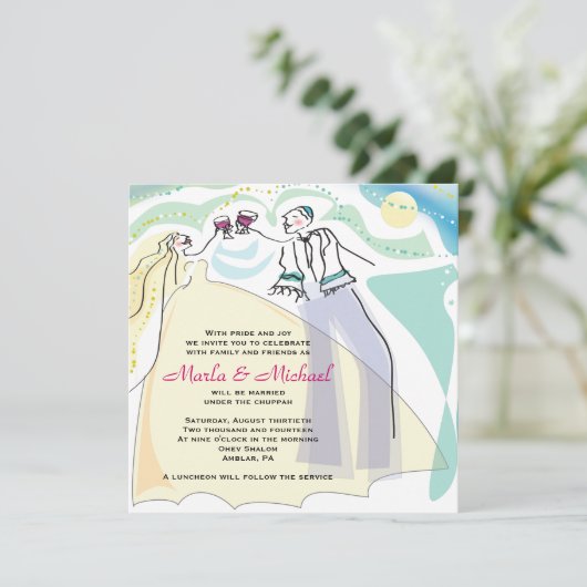 Uitnodiging voor de bruiloft van Wine Joods (Staand voorkant)