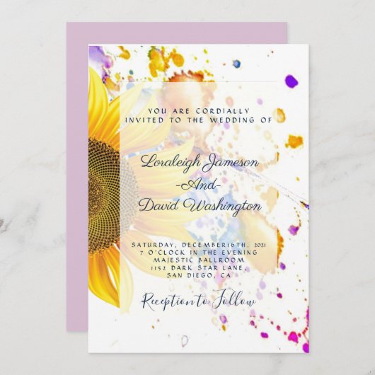 Uitnodiging voor de bruiloft van zonnebloemen (Voorkant / Achterkant)