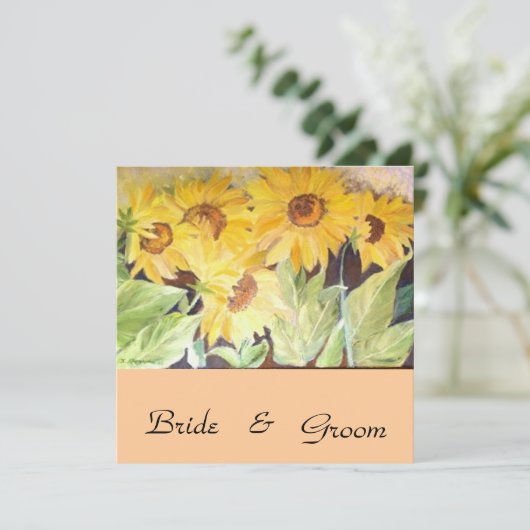 Uitnodiging voor de bruiloft van zonnebloemen (Staand voorkant)