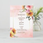 Uitnodiging voor de bruiloft van zonnebloemen en r (Staand voorkant)