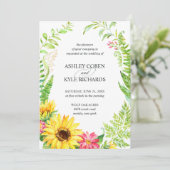 Uitnodiging voor de bruiloft van zonnebloemen met  (Staand voorkant)